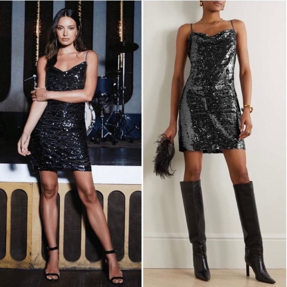 L’AGENCE Nyla Cowl Neck Sequins Mini Slip Dress in Gunmetal Size 8
